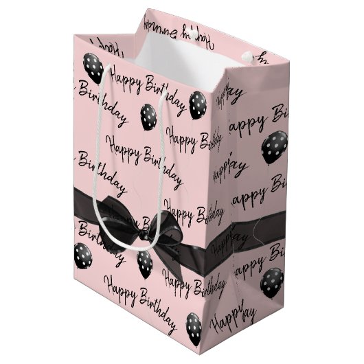 Happy Birthday Bow en Polka Dot Balloons Medium Cadeauzakje (Voorkant Gekanteld)