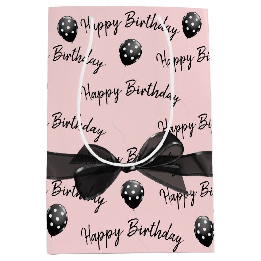 Happy Birthday Bow en Polka Dot Balloons Medium Cadeauzakje (Voorkant)