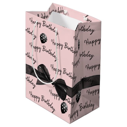 Happy Birthday Bow en Polka Dot Balloons Medium Cadeauzakje (Achterkant Gekanteld)