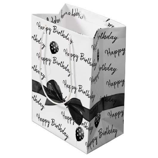 Happy Birthday Bow en Polka Dot Balloons Medium Cadeauzakje (Achterkant Gekanteld)