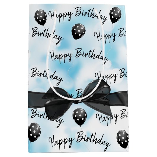 Happy Birthday Bow en Polka Dot Balloons Medium Cadeauzakje (Voorkant)