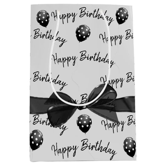 Happy Birthday Bow en Polka Dot Balloons Medium Cadeauzakje (Voorkant)