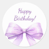 Happy Birthday Bow Lavender elegant Ronde Sticker (Voorkant)
