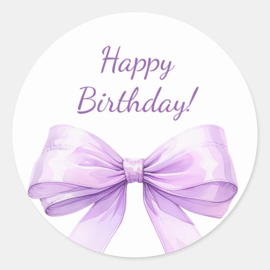 Happy Birthday Bow Lavender elegant Ronde Sticker (Voorkant)