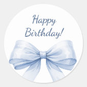 Happy Birthday Bow Light Blue elegant Ronde Sticker (Voorkant)