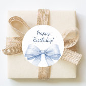 Happy Birthday Bow Light Blue elegant Ronde Sticker