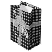 Happy Birthday Bow op Gingham Medium Cadeauzakje (Voorkant Gekanteld)