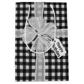 Happy Birthday Bow op Gingham Medium Cadeauzakje (Voorkant)