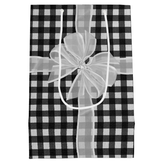 Happy Birthday Bow op Gingham Medium Cadeauzakje (Achterkant)