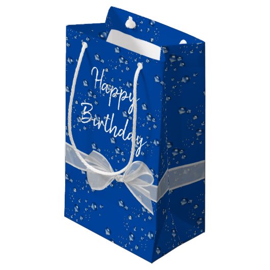 Happy Birthday Bows en Bubbles Klein Cadeauzakje (Voorkant Gekanteld)