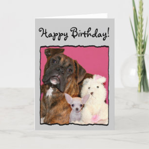 Happy Birthday Boxer en Chihuahua wenskaart Kaart