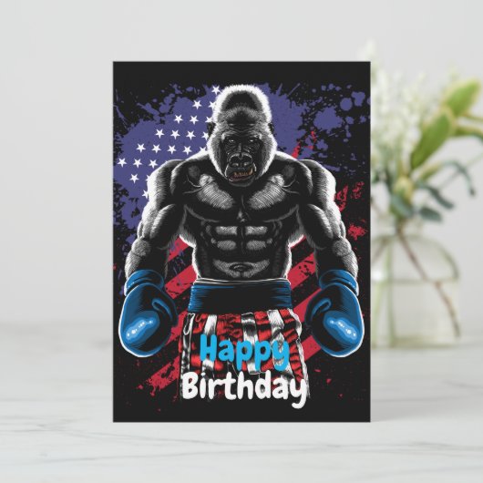Happy Birthday boxer gorilla Kaart (Staand voorkant)