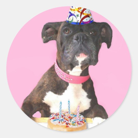 Happy Birthday Boxer hondenstickers Ronde Sticker (Voorkant)