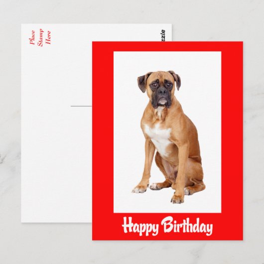 Happy Birthday Boxer Puppy Dog Rood Briefkaart (Voorkant / Achterkant)