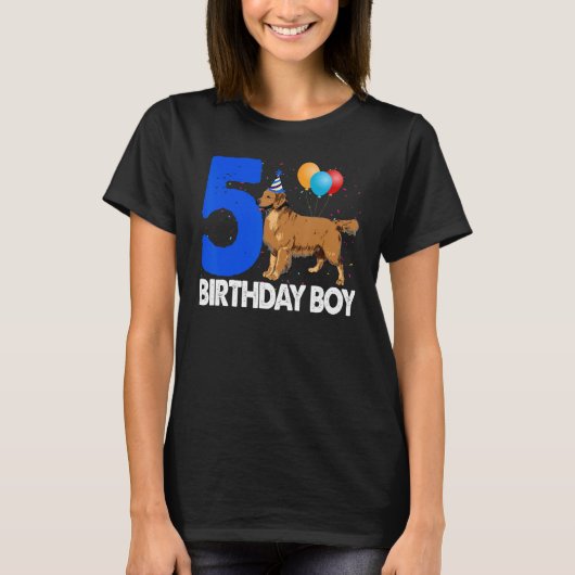 Happy Birthday Boy 5 Golden Retriever Dog T-shirt  (Voorkant)