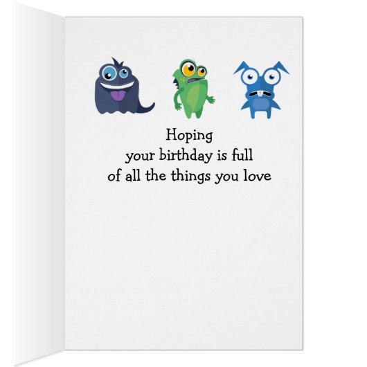 Happy Birthday Boy Girl Fun Monster Cartoons (Binnen (Rechts))