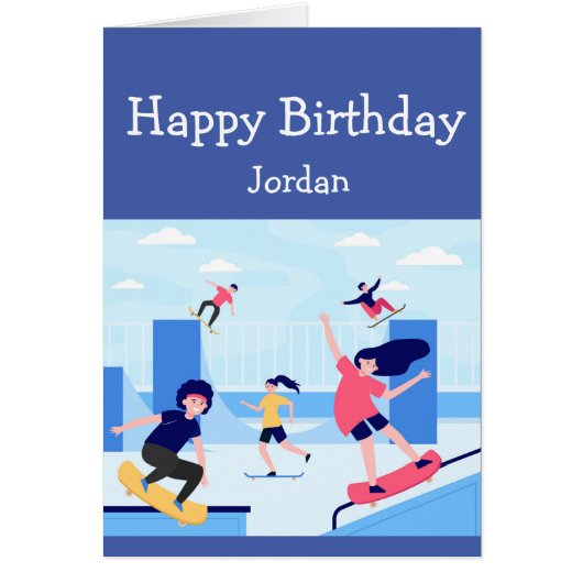 Happy Birthday Boy Girl houdt van Skateboarden (Voorkant)