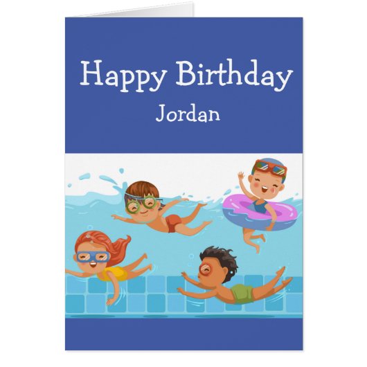 Happy Birthday Boy Girl houdt van zwemmen (Voorkant)