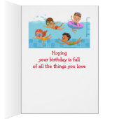 Happy Birthday Boy Girl houdt van zwemmen (Binnen (Rechts))
