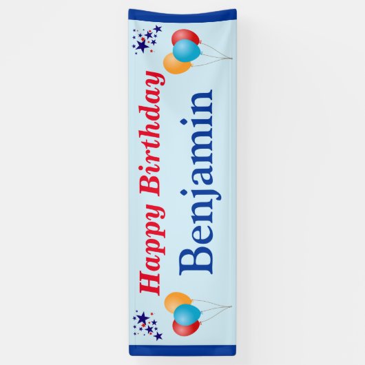 Happy Birthday Boy Mannen Naam Balloons elk jaar Spandoek (Verticaal)