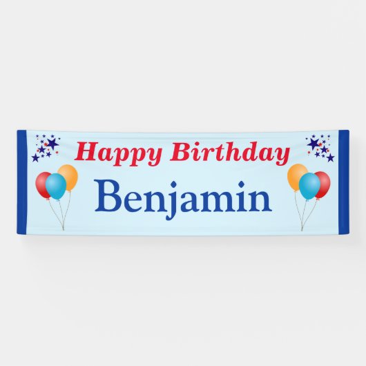 Happy Birthday Boy Mannen Naam Balloons elk jaar Spandoek (Horizontaal)