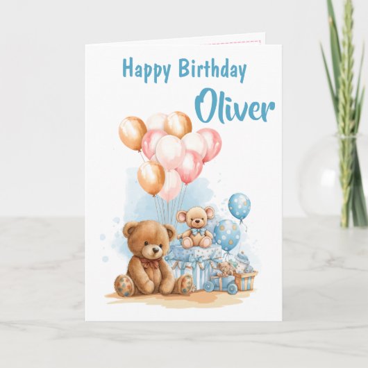 Happy Birthday Boy Watercolor Toys Card Kaart (Voorkant)