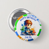 Happy Birthday Boy's Gaming gepersonaliseerde verj Ronde Button 5,7 Cm (Voorkant /achterkant)