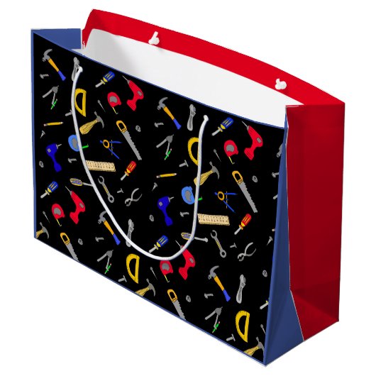 Happy Birthday Boy's Tools Collage Groot Cadeauzakje (Achterkant Gekanteld)