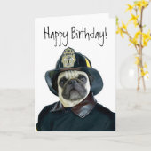 Happy Birthday Brandweerman Pug wenskaart Kaart (Gele Bloem)