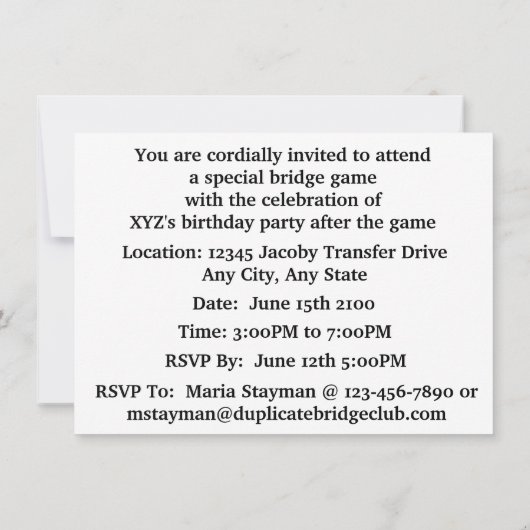 Happy Birthday Bridge Player Vier Card Suits Kaart (Achterkant)