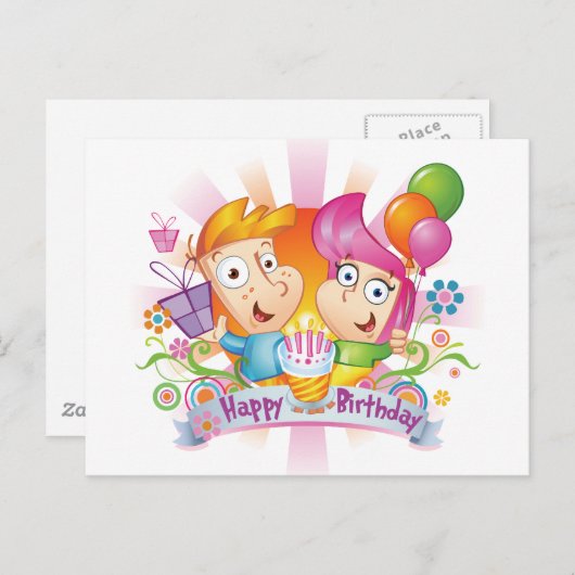 Happy Birthday Briefkaart (Voorkant / Achterkant)