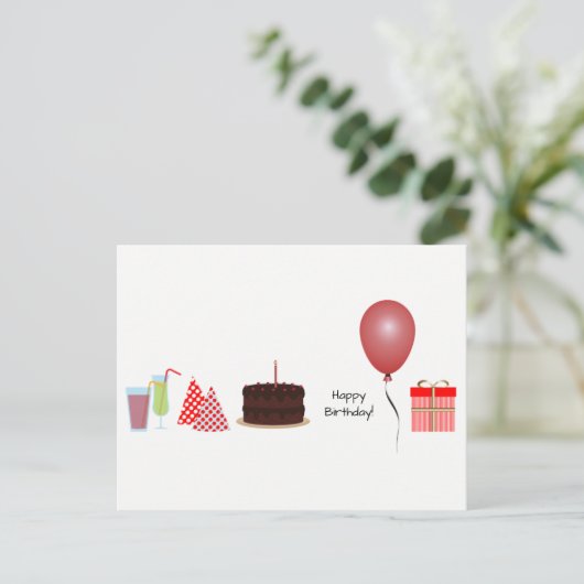 Happy Birthday Briefkaart - in het rood (Staand voorkant)