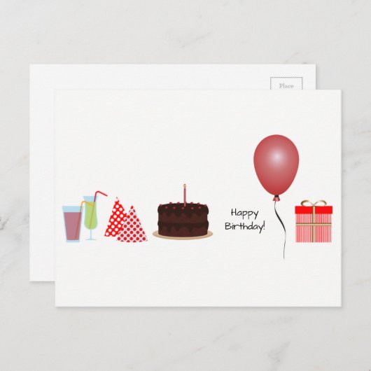 Happy Birthday Briefkaart - in het rood (Voorkant / Achterkant)