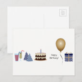 Happy Birthday Briefkaart - in marineblauw (Voorkant / Achterkant)