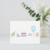 Happy Birthday Briefkaart - in roze en blauw (Staand voorkant)