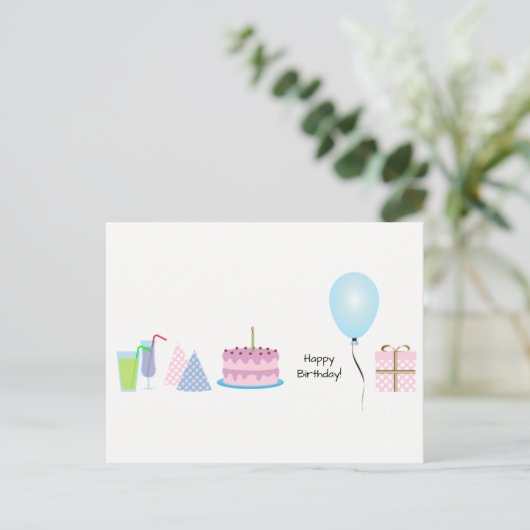 Happy Birthday Briefkaart - in roze en blauw (Staand voorkant)