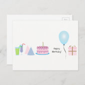 Happy Birthday Briefkaart - in roze en blauw (Voorkant / Achterkant)