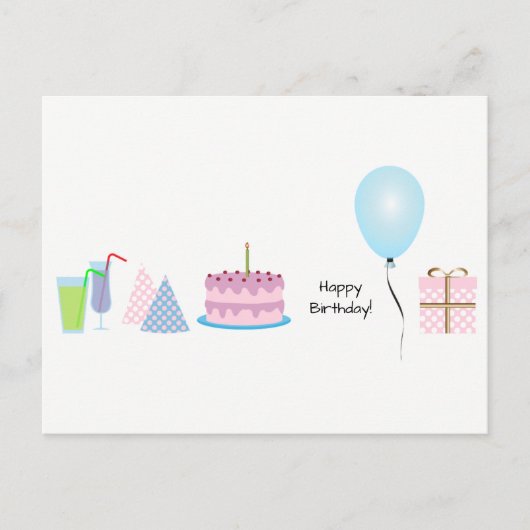 Happy Birthday Briefkaart - in roze en blauw (Voorkant)