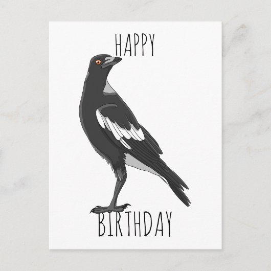 Happy Birthday briefkaart met Australische magpie (Voorkant)