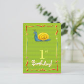  Happy Birthday briefkaart met leuke slak (Staand voorkant)