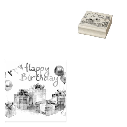 Happy Birthday Briefkaart Rubberstempel (Gestempeld)