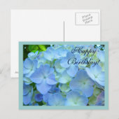Happy Birthday briefkaarten Blauwe Bloemen (Voorkant / Achterkant)