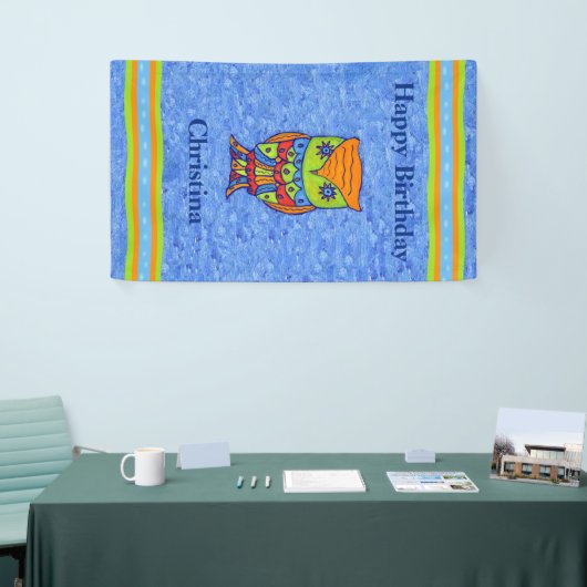 Happy Birthday Bright Fantasy Owl Star Eyes Spandoek (Beurs)