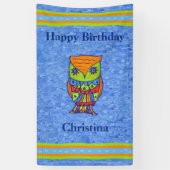 Happy Birthday Bright Fantasy Owl Star Eyes Spandoek (Verticaal)