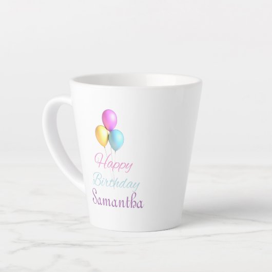 Happy Birthday Bright Font met ballonnen Unisex Latte Mok (Linkerhoek)