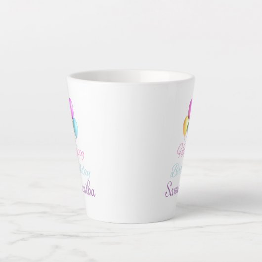 Happy Birthday Bright Font met ballonnen Unisex Latte Mok (Voorkant)