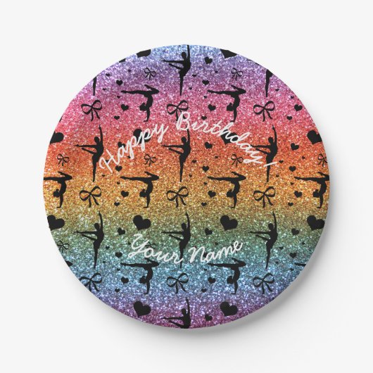 Happy Birthday bright rainbow glitter gymnastiek Papieren Bordje (Voorkant)