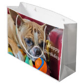 Happy Birthday Brindle Bostyon Terrier Groot Cadeauzakje (Achterkant Gekanteld)