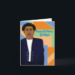 Happy Birthday Brother African American Kaart<br><div class="desc">Deze coole verjaardagskaart is voorzien van een Afro-Amerikaanse man met een wit pak en stropdas. Ontvang deze unieke verjaardagskaart voor je verjaardag.</div>
