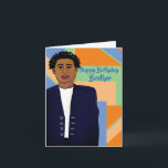 Happy Birthday Brother African American Kaart<br><div class="desc">Deze coole verjaardagskaart is voorzien van een Afro-Amerikaanse man met een wit pak en stropdas. Ontvang deze unieke verjaardagskaart voor je verjaardag.</div>